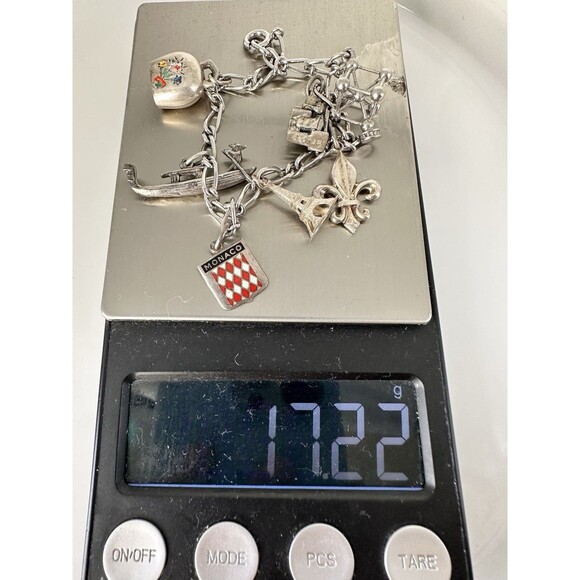 Vintage Sterling Silver Monaco Bell Eiffel Tower Charm Bracelet 7” - Picture 11 of 11